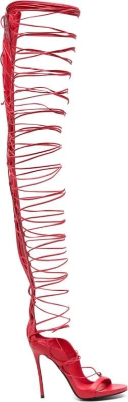 Dsquared2 Rood Leren Stiletto Hakken Vetersluiting