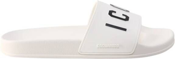 Dsquared2 Logo Print Open Teen Platte Rubberen Slides White