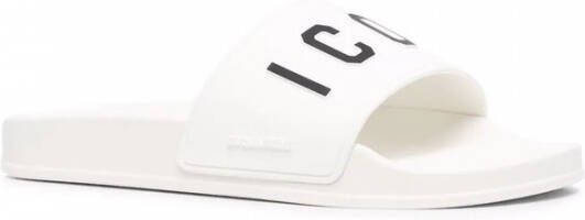 Dsquared2 Logo Print Open Teen Platte Rubberen Slides White