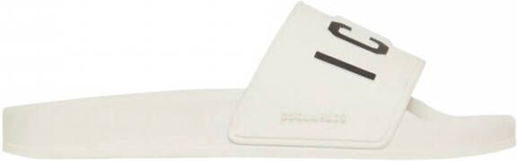 Dsquared2 Logo Print Open Teen Platte Rubberen Slides White