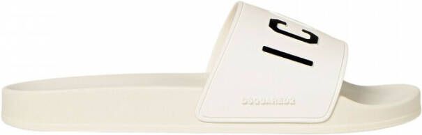Dsquared2 Logo Print Open Teen Platte Rubberen Slides White