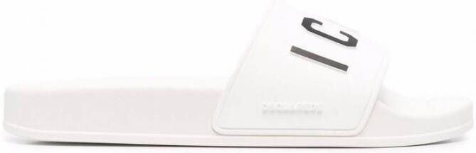 Dsquared2 Logo Print Open Teen Platte Rubberen Slides White Heren