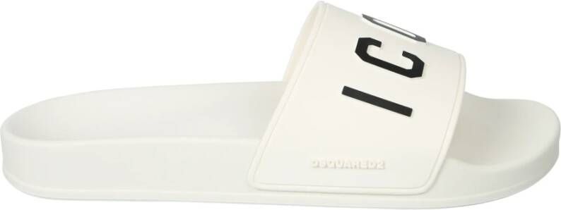 Dsquared2 Logo Print Open Teen Platte Rubberen Slides White