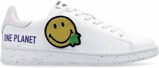 Dsquared2 Witte Leren Sneakers met Smiley Patch White