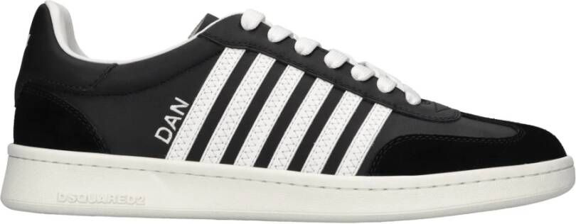 Dsquared2 Zwarte Leren Sneakers met Strepen Black Heren