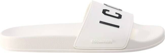 Dsquared2 Logo Print Open Teen Platte Rubberen Slides White