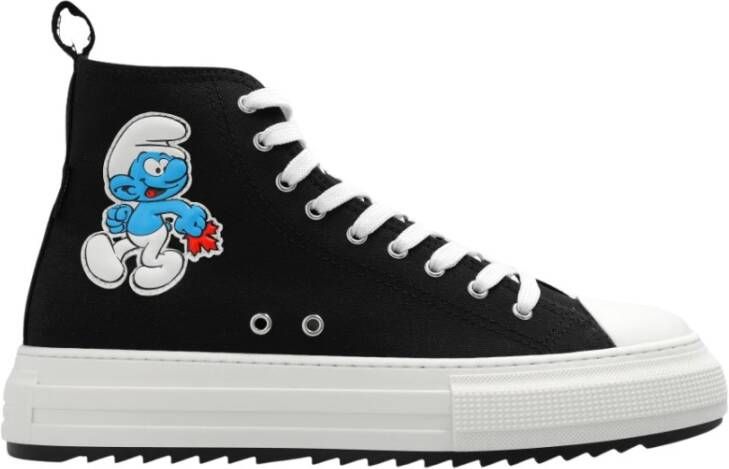 Dsquared2 Zwarte katoenen sneakers met Smurfenprint Black Heren