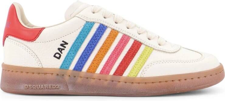 Dsquared2 Witte leren sneakers met logoborduursel