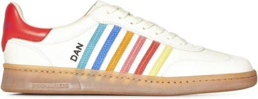 Dsquared2 Witte Leren Sneakers met Multicolor Strepen