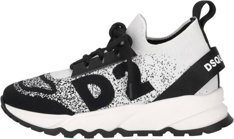 Dsquared2 Witte Zwarte Slip-On Gebreide Sneakers