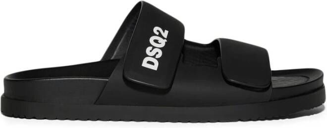 Dsquared2 Zwarte Leren Touch-Strap Sandalen Zwart Heren