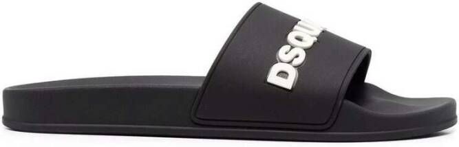 Dsquared2 Zwarte Logo Slides voor Mannen Black Heren