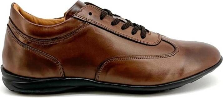 Duca di Morrone Bruin Leren Veterschoenen Ronde Neus Brown Heren
