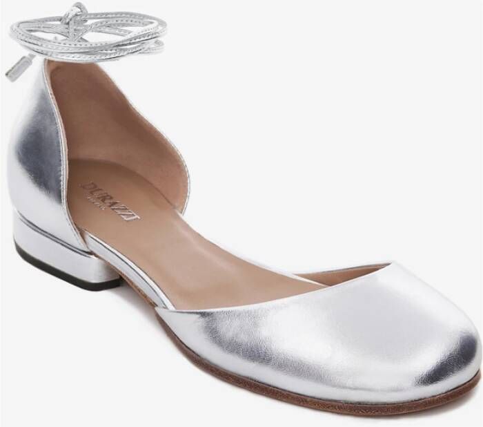 Durazzi Milano Zilveren Leren Veterschoen Ballerina Gray Dames