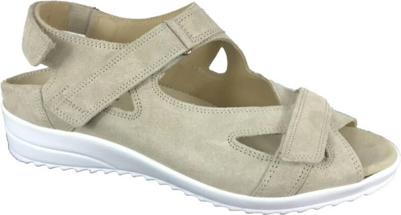 Durea 7419~G~~~~~~~~~~~~~~~~~~~~~~~~ Platte sandalen Dames Sandalen Wit beige