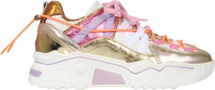 DWRS The label DWRS Dames Sneaker Wit Stof Leer Goud Metallic