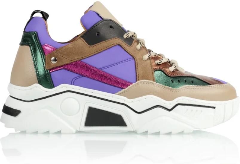 DWRS LABEL Pluto Purple Beige Paars Leer Lage sneakers Dames - Foto 3