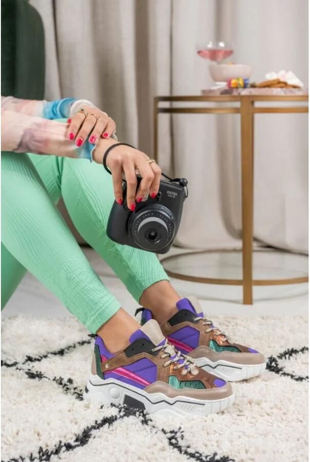 DWRS LABEL Pluto Purple Beige Paars Leer Lage sneakers Dames - Foto 4