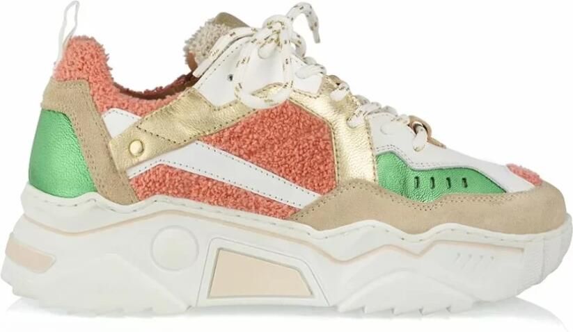 DWRS PLUTO terry chunky leren sneakers met teddy beige grijs Oranje Meisjes Leer 39