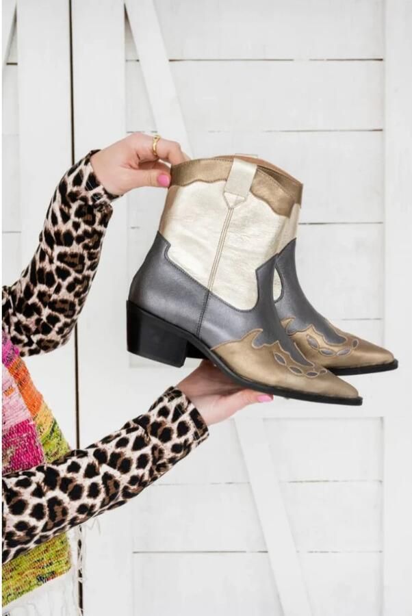 DWRS LABEL DWRS Metallic Westernboots enkellaars smoke antraciet