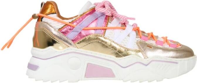 DWRS The label DWRS Dames Sneaker Wit Stof Leer Goud Metallic