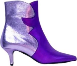 Dwrs Paarse Metallic Leren Enkellaarsjes met Kitten Heel Paars Dames