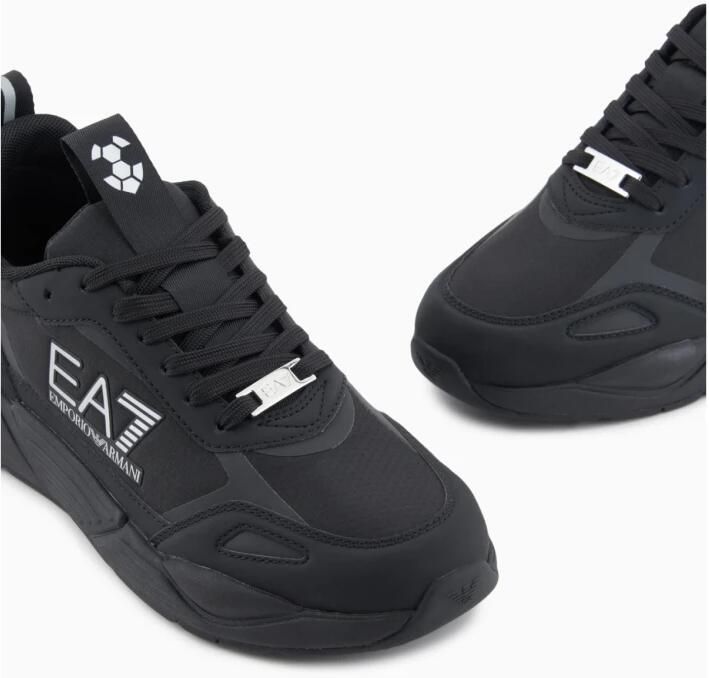 Emporio Armani EA7 Zwarte PU Leren Sneakers Exagon Model