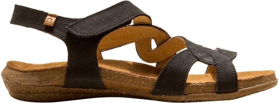 El Naturalista Zwarte leren sandalen met klittenbandsluiting