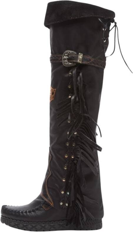 El Vaquero Zwarte Leren Kniehoge Laarzen Vintage Stijl Black Dames