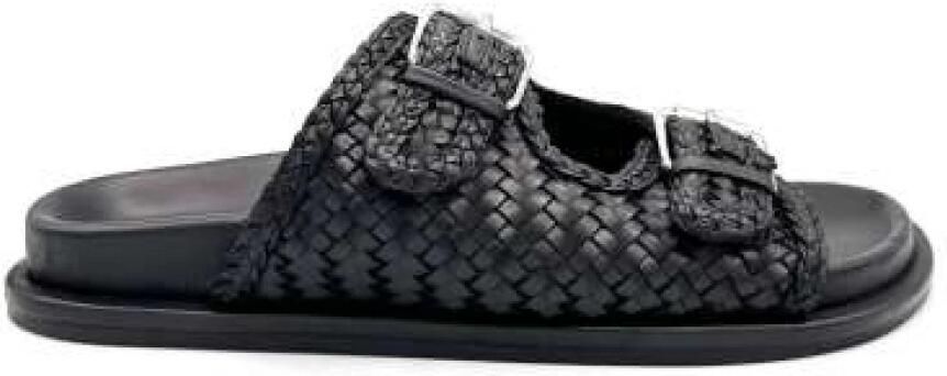 Elena Iachi Gevlochten leren platte sandaal zwart - Foto 2