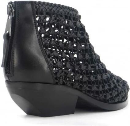 Elena Iachi Leren Enkellaarsjes met Geweven Bovenkant