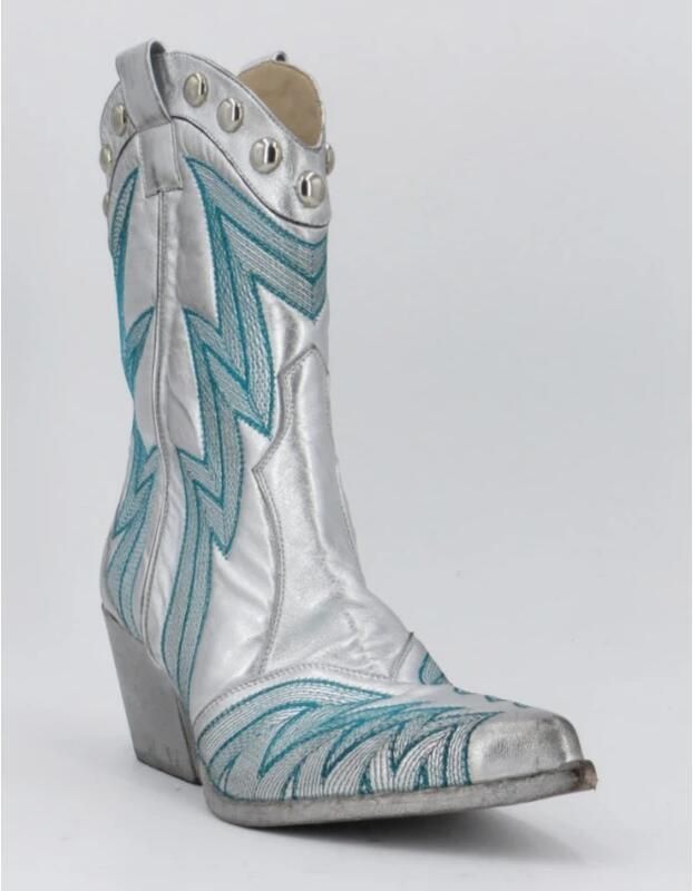 Elena Iachi Zilverkleurige leren cowboylaarzen met wassing - Foto 4