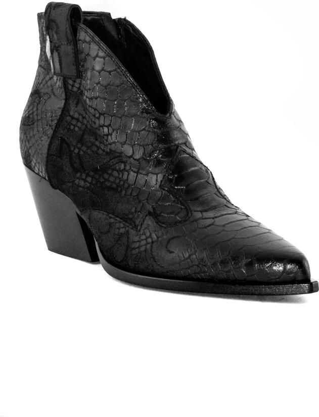 Elena Iachi Zwarte Croco Leren Enkellaarzen