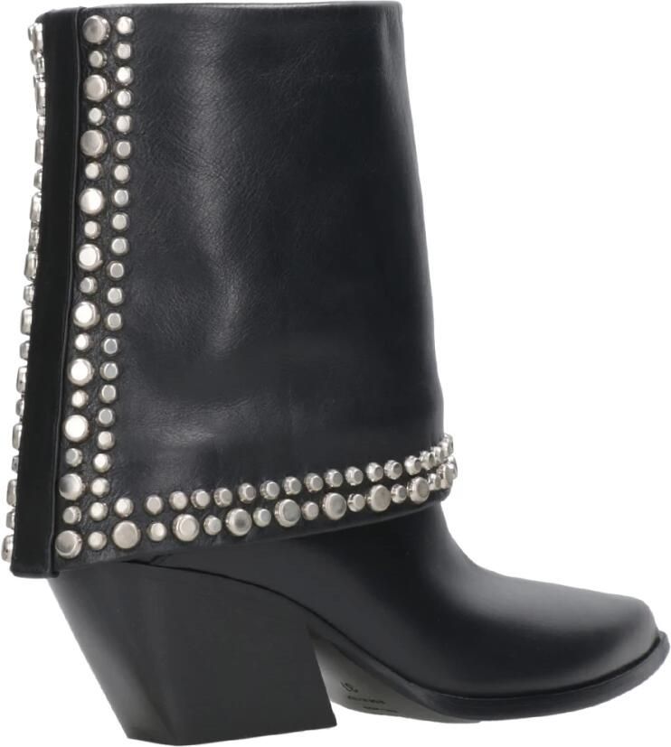 Elena Iachi Zwarte Leren Texaanse Laarzen Black Dames
