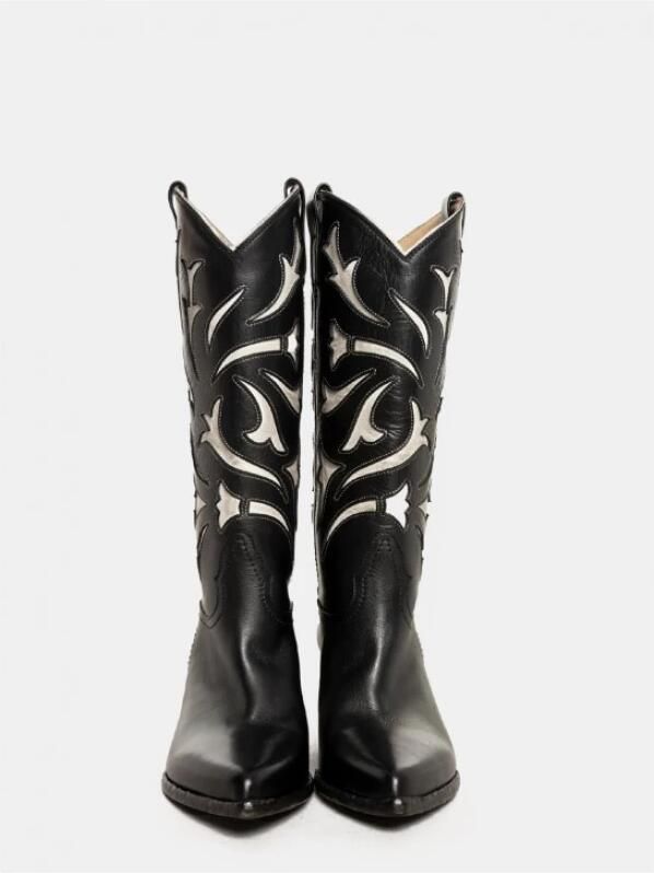 Elena Iachi Zwarte leren westernlaarzen