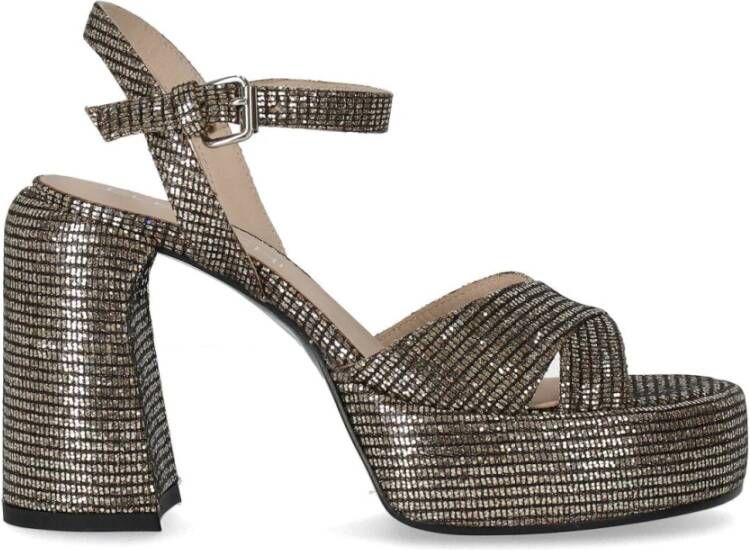 Elena Iachi Sandalen Lexy Black Gold Heeled Sandal in grijs