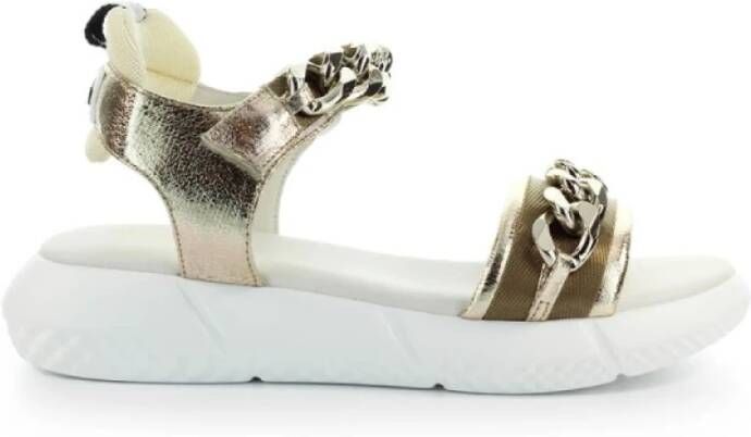 Elena Iachi Gouden Leren Platte Sandalen White Dames