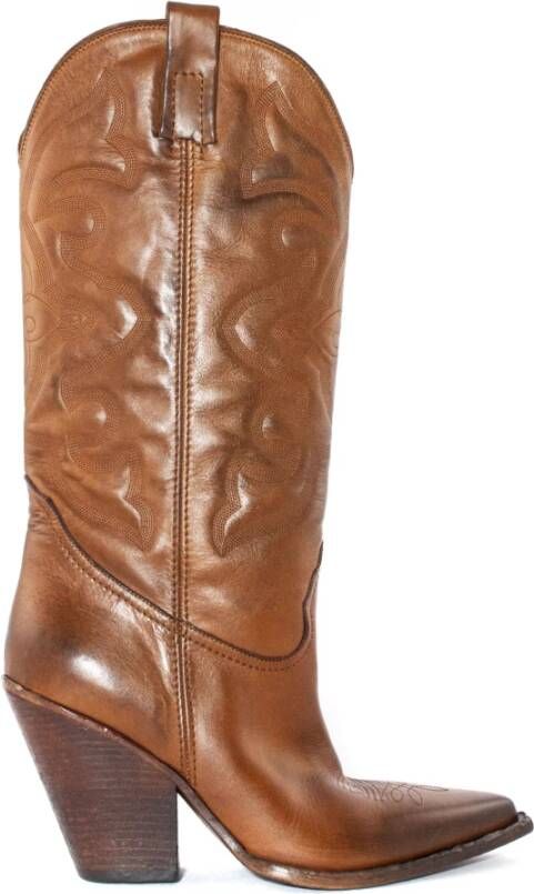 Elena Iachi Leren Cowboy Boots in Western Stijl Brown Dames