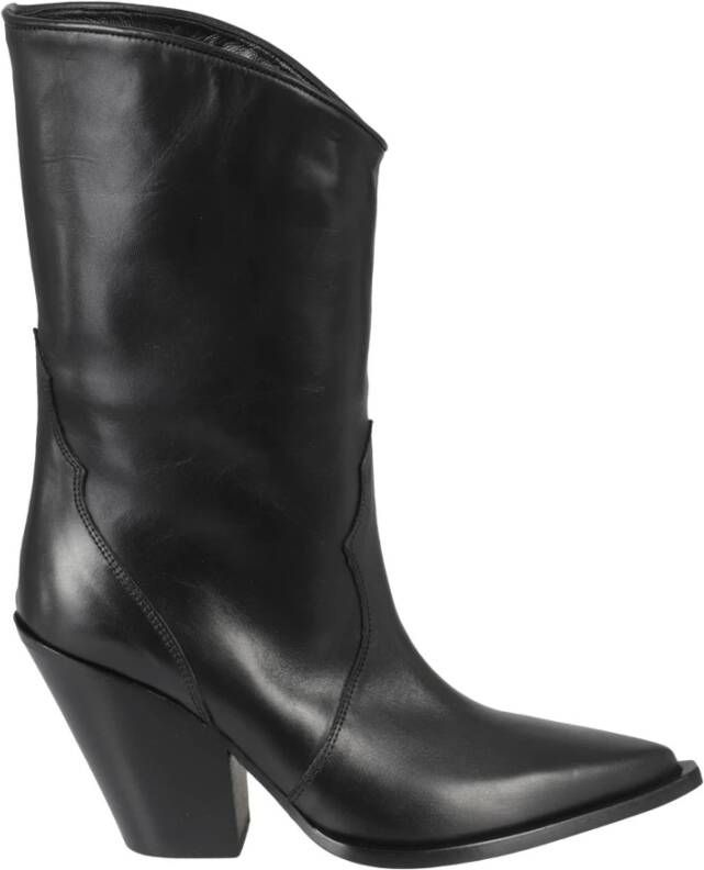 Elena Iachi Boots Pointed Toe Black Leather Cowboy Boots in zwart
