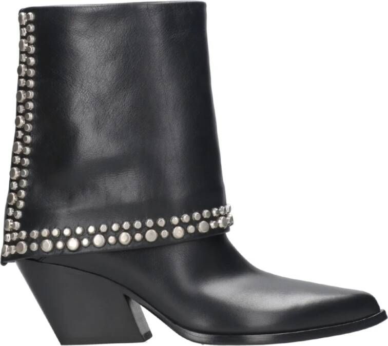 Elena Iachi Zwarte Leren Texaanse Laarzen Black Dames