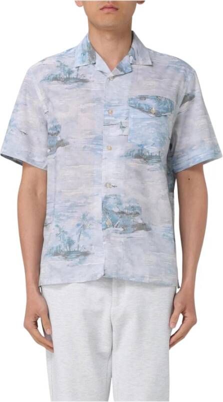 Eleventy Camp Kraag Shirt met Palmboomprint