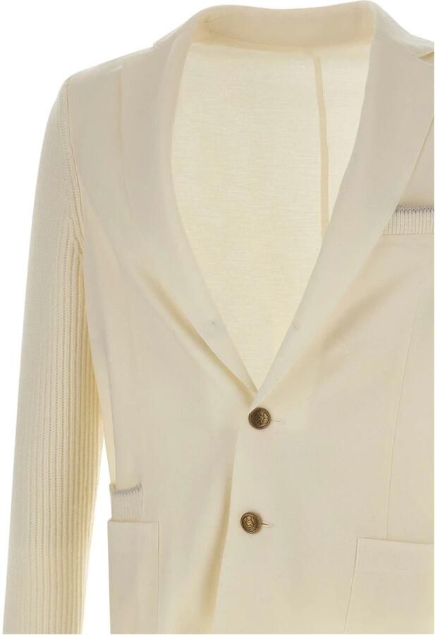 Eleventy Blazer van geribbelde knit met elleboogstukken