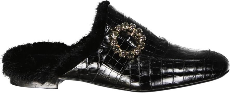 Eleventy Leren Bont Muiltjes met Kristallen Gesp Black Heren