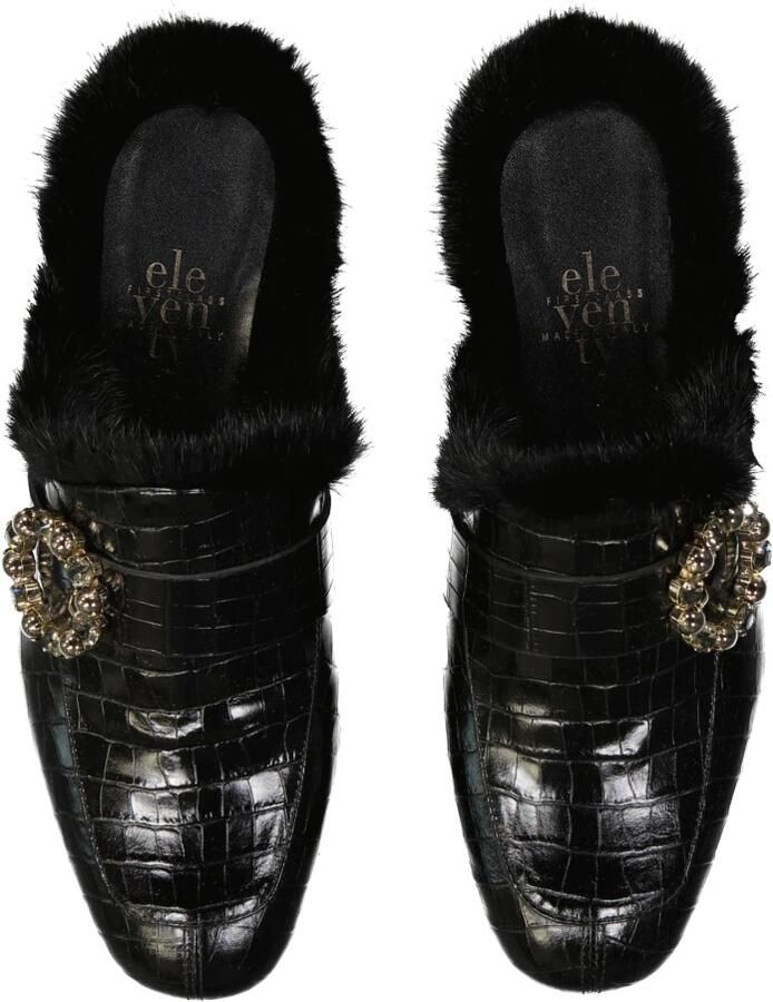 Eleventy Leren Bont Muiltjes met Kristallen Gesp Black Heren - Foto 2