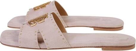 Eleventy Lage suède sandaal met heraldisch embleem