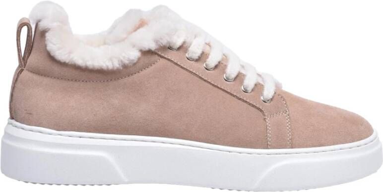 Eleventy Suède sneakers met bontvoering