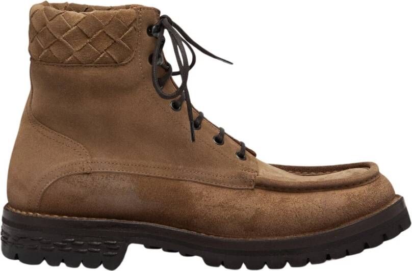 Elia Maurizi Beige Suède Enkellaars met Kruispatroon