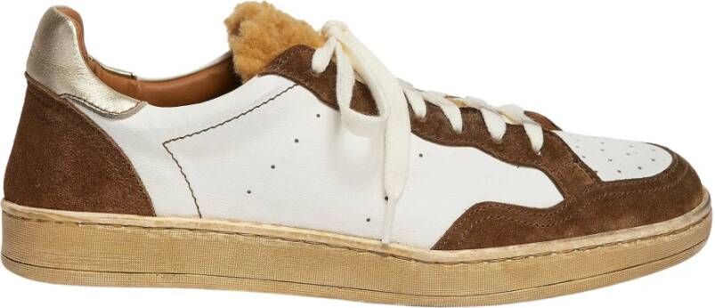 Elia Maurizi Gouden Sneaker met Nappa en Suède Brown Dames