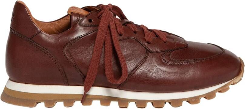 Elia Maurizi Handgemaakte Burgundy Leren Runner Schoenen Brown Dames