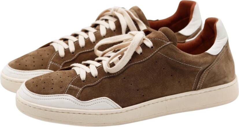 Elia Maurizi Taupe Lage Sneaker met Leren Mix Bruin Heren